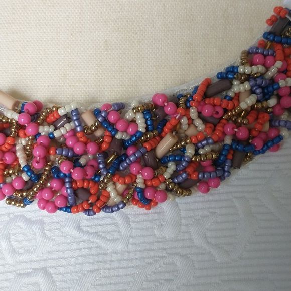 Laundry dress mini bodycon sheath leopard print beads white pink blue size 6 - Picture 3 of 10